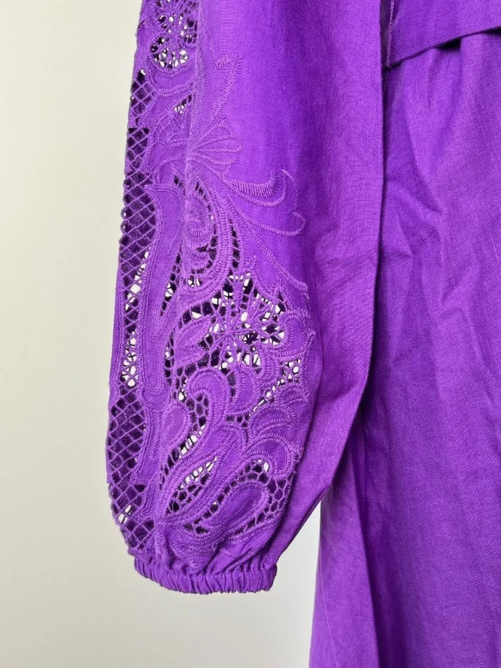 $398 NWOT Boden Mae Embroidered Linen Blend Long Sleeves Midi Dress Size 10 - Picture 5 of 16